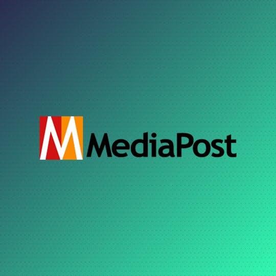 MediaPost logo centered on a navy and green textured background.