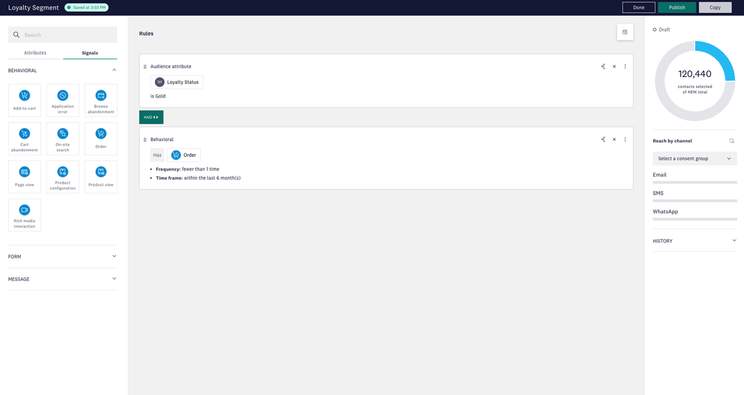 Dashboard showing dynamic customer segments by loyalty behavior.