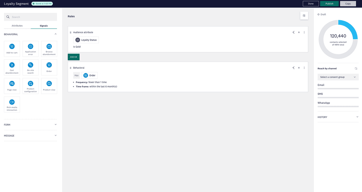 Dashboard showing dynamic customer segments by loyalty behavior.