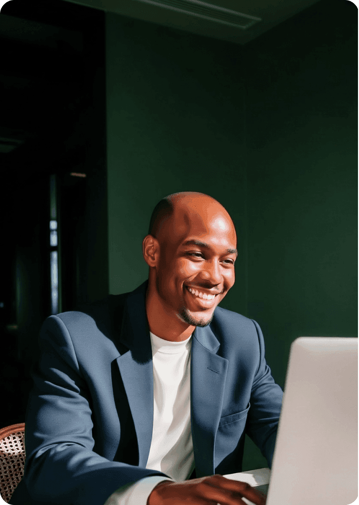 Financial services customer in a blazer smiling during a meeting