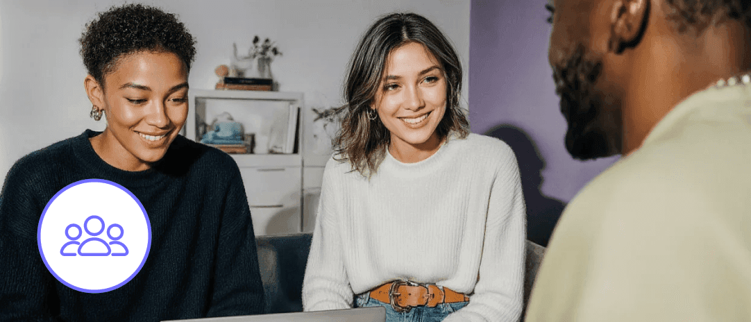 Acoustic community forum with professionals collaborating and sharing marketing insights during team discussion session