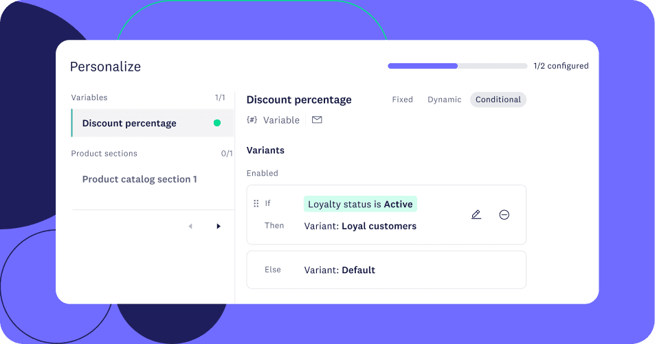 Setting up a conditional discount for loyal customers using variants in the personalization panel