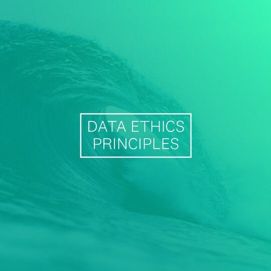 Text reads: Data Ethics Principles in white text with a white square. Background image is a wave crashing with Acoustic green overlaid.