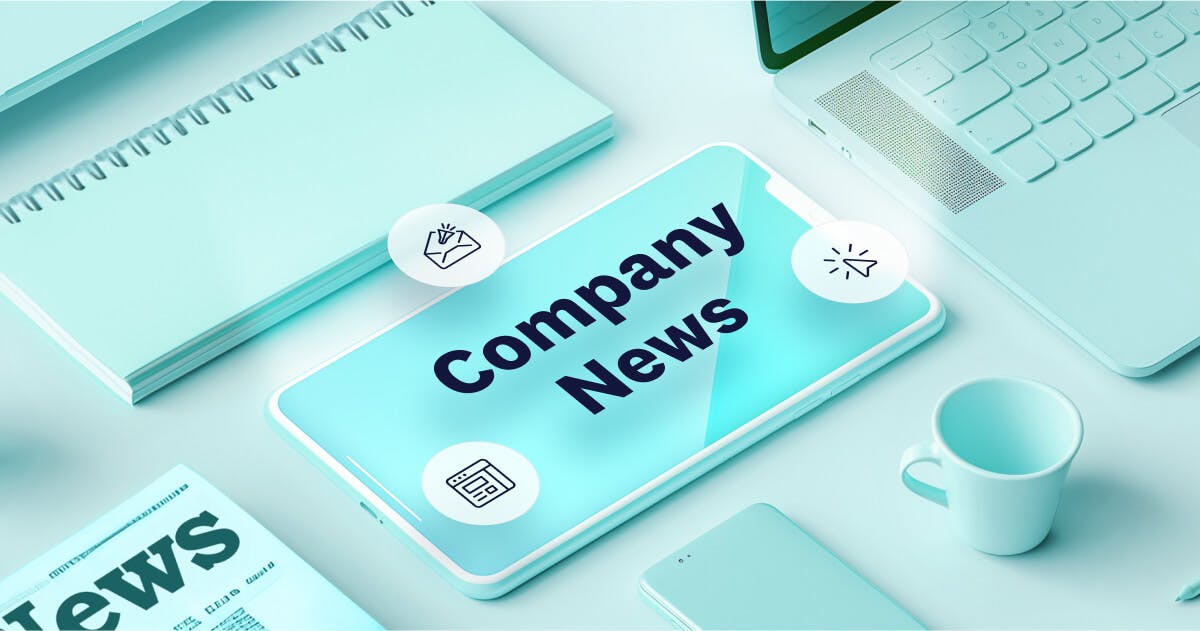 Company News text over Acoustic brand green with paper and megaphone icon