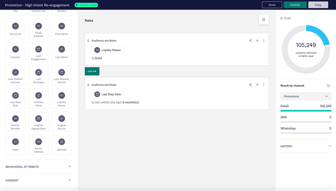 Dashboard view of Acoustic Connect showing loyalty program member segmentation by behavior.