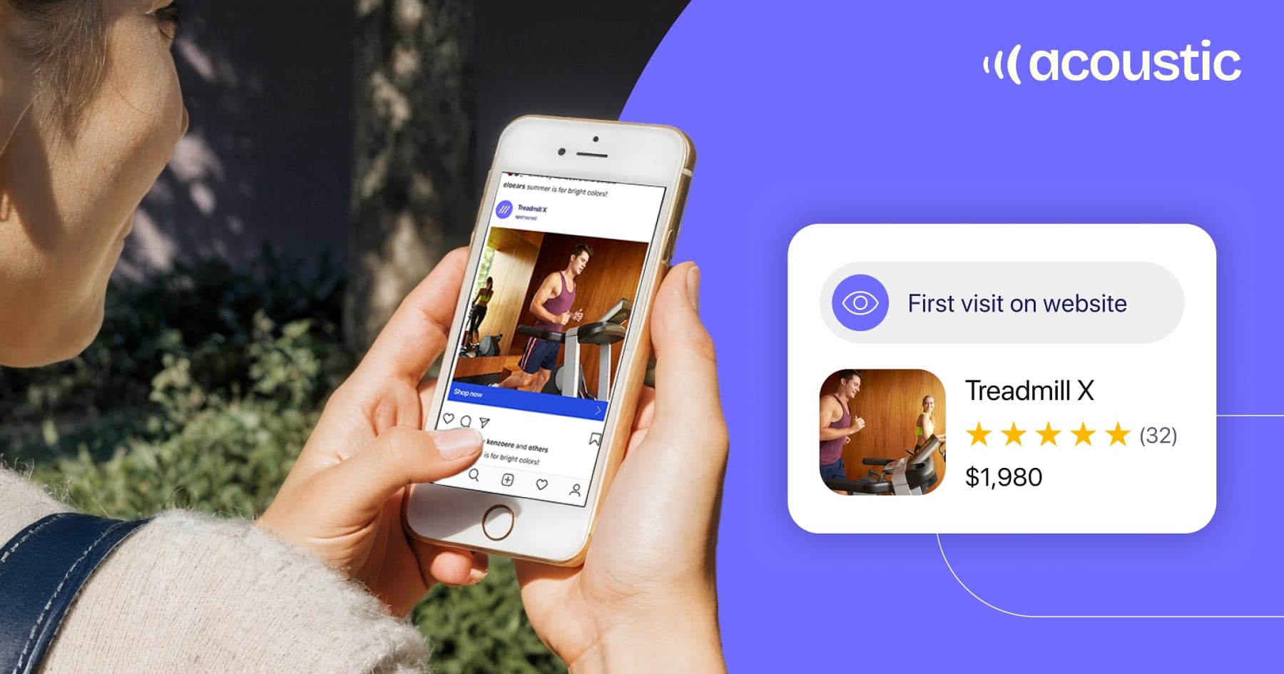 Hand holding a phone showing a product page while shopping