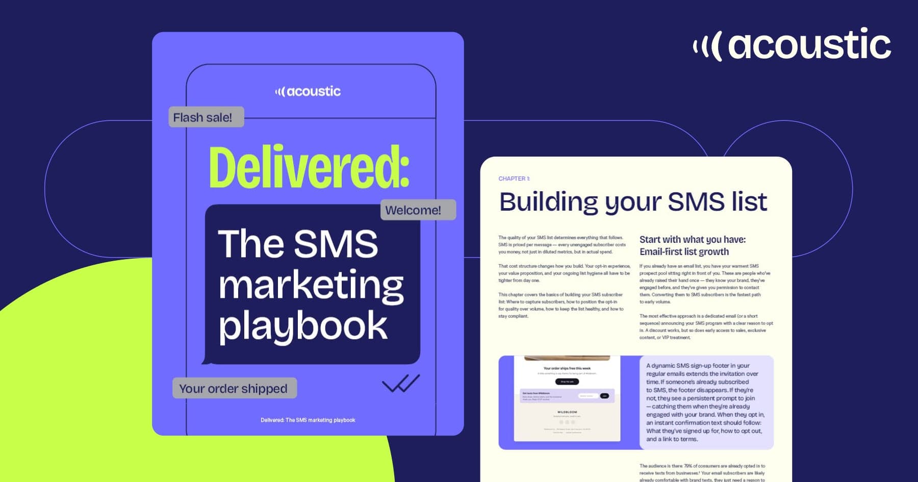 'Delivered: The SMS marketing playbook' shown on a phone and tablet