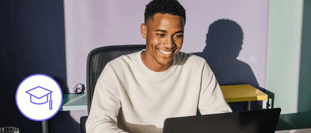 Acoustic Academy online learning platform with student completing digital marketing training course on laptop