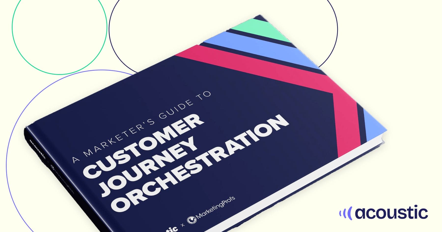 Colorful cover of "A Marketer’s Guide to Customer Journey Orchestration" by Acoustic, featuring bold geometric shapes and text.