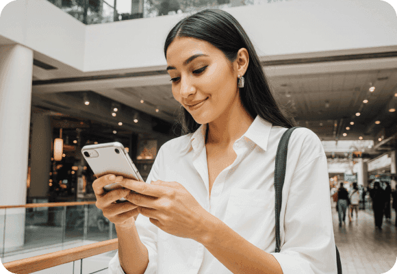 Woman using her phone for real-time two-way messaging