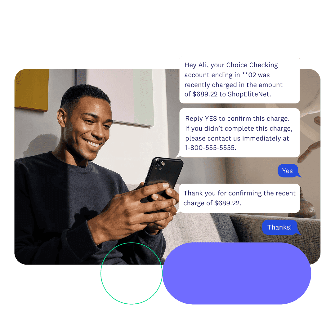 Man checking a bank account alert and confirmation texts on his phone