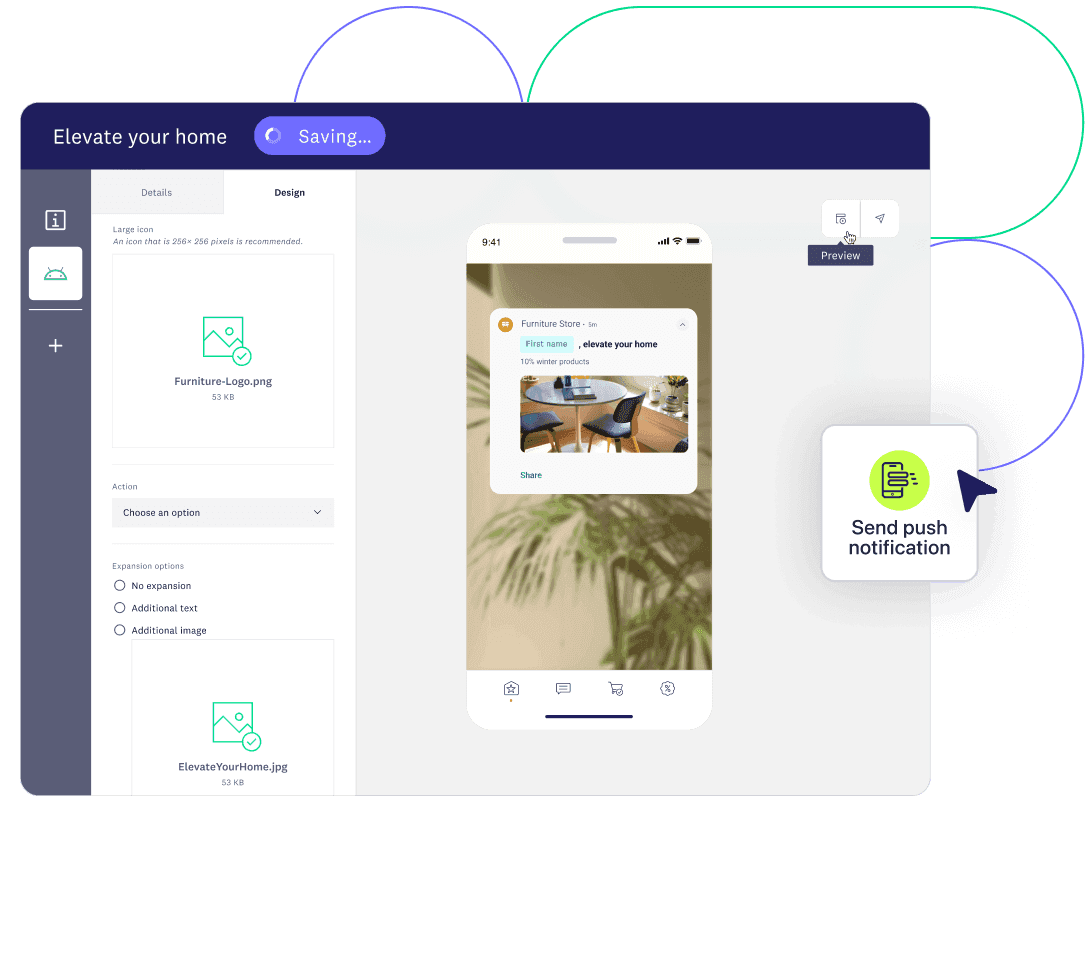 Mobile app screen with a push-notification composer